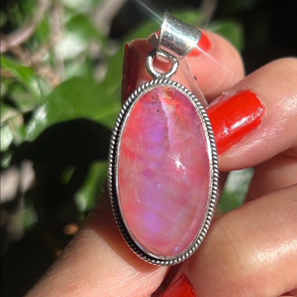 Sterling Silver Large Oval Pink Moonstone Pendant - Picture 5 of 10